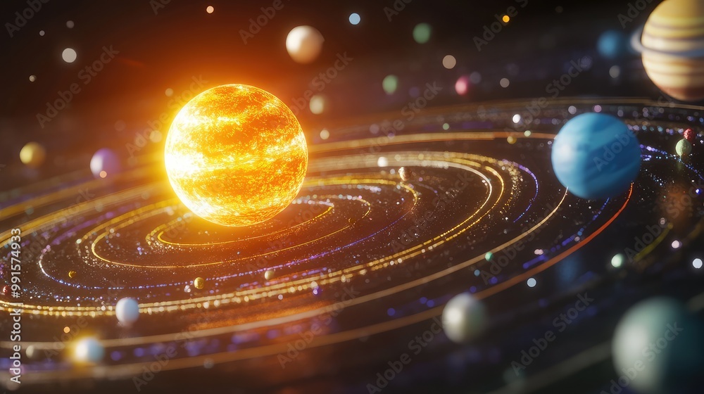 Solar system model showing planets orbiting a central star Stock ...