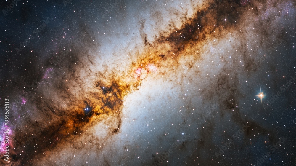 A clear view of the Milky Way's spiral arms with thousands of stars, cosmic dust, and colorful nebula clouds A clear view of the Milky Way's spiral arms with thousands of stars, cosmic dust, and colorful nebula clouds