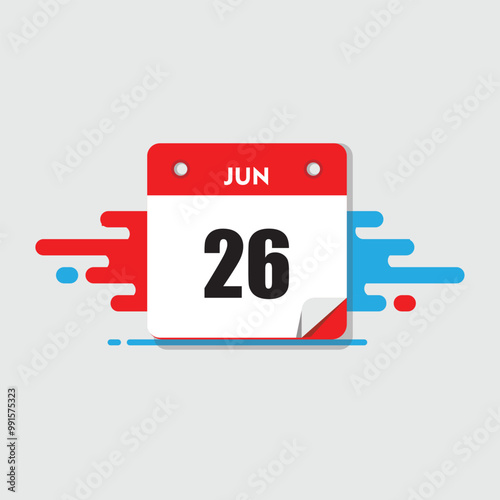 calender icon, 26 june icon with white background