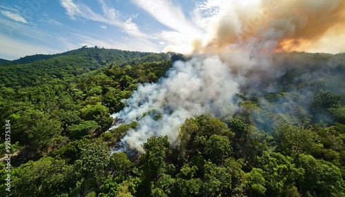 Bird's eye perspective of fire at jacks hill woods, kingston, jamaica, induced by rising temperatures and impacts of climate change photo