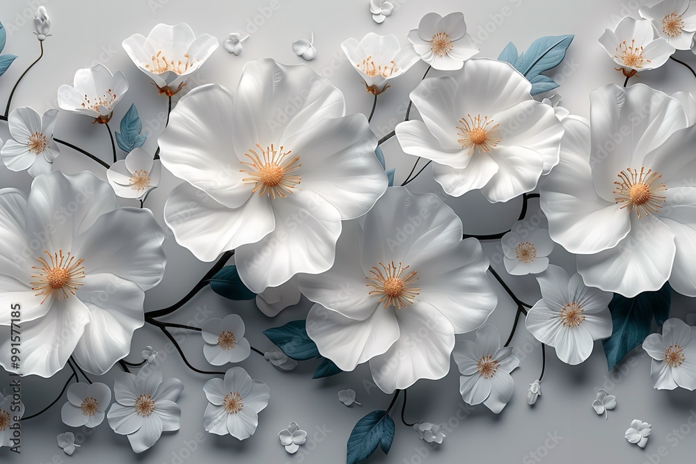 Flower background in white and yellow with blue accents Flower background in white and yellow with blue accents