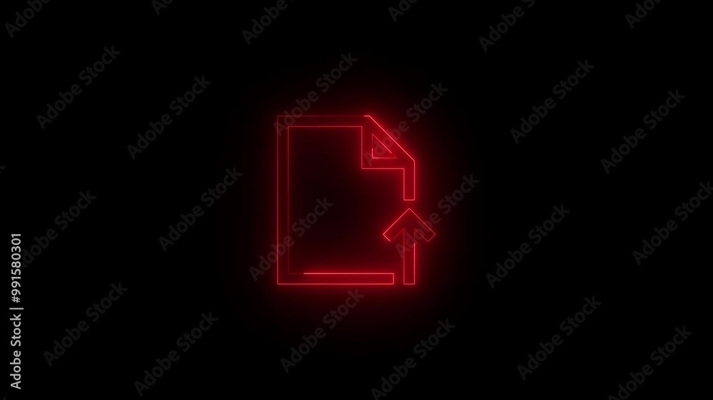 Neon open file icon red glowing black background animation