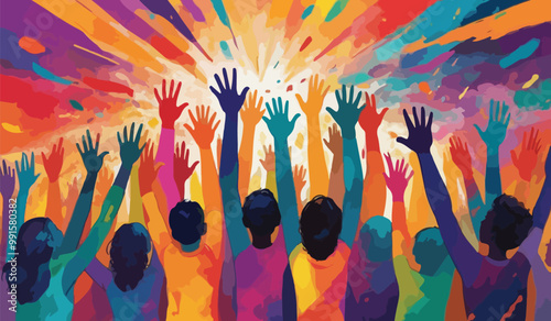 hands raised worship singing looking flat vector with illustration Ai