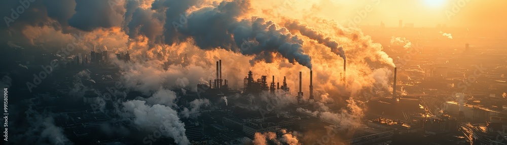 Urban Industrialization Impacts: Smoke-Filled Skies Over a Busy Cityscape. Urban Industrialization Impacts: Smoke-Filled Skies Over a Busy Cityscape.