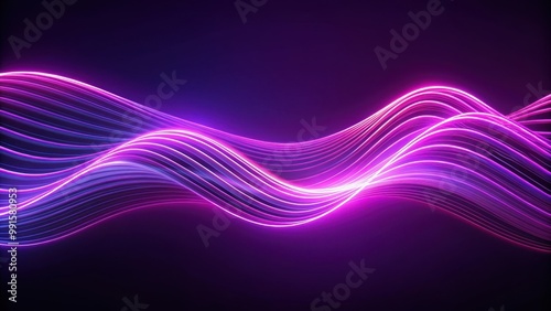 Elegant abstract waves of glowing neon lines on dark purple background , neon, lines, waves, abstract, elegant, glowing