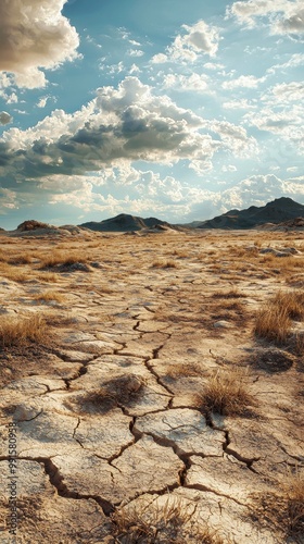Arid Desertification: Transformation of Fertile Farmland to Barren Desert Landscape due to Climate Change.