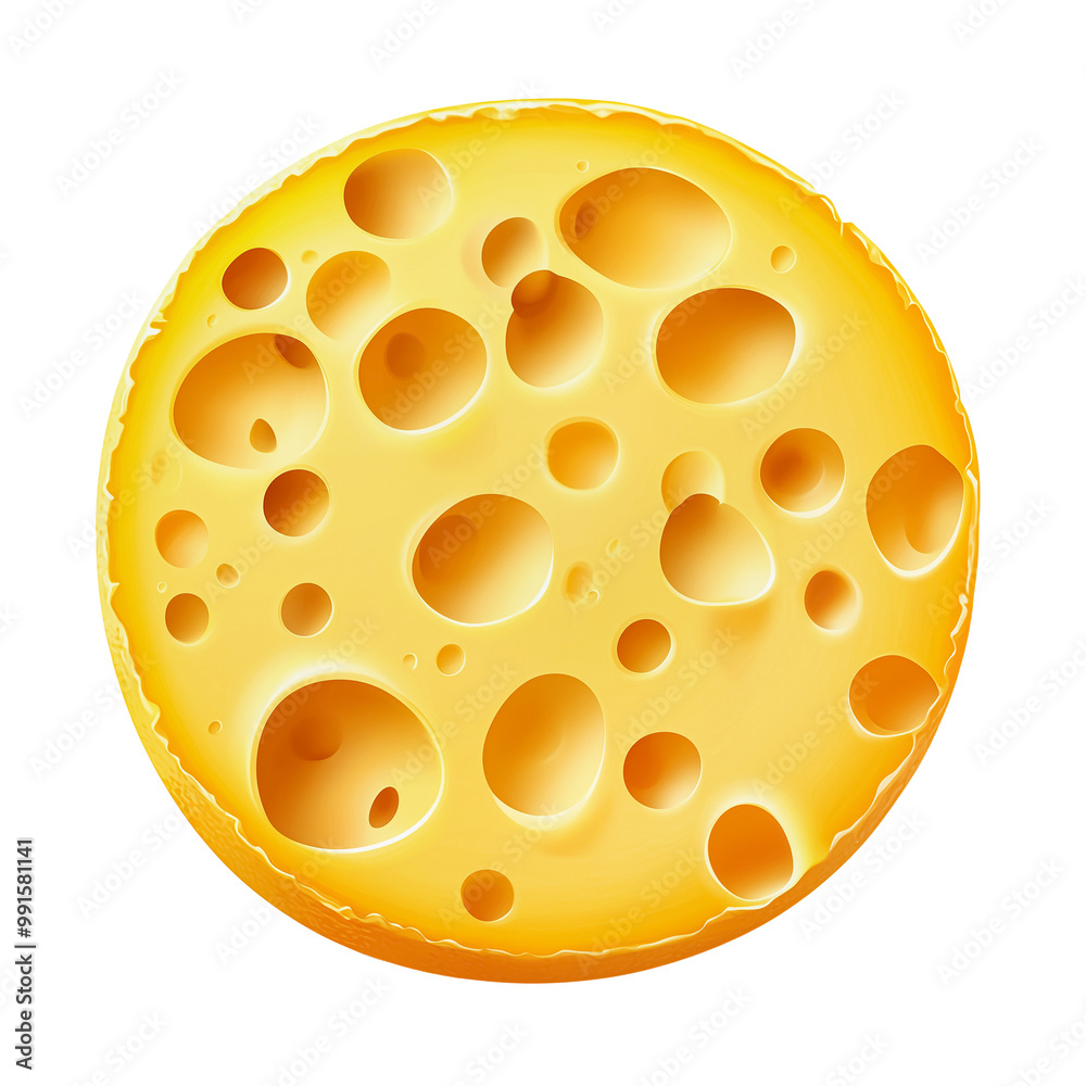 Piece of round cheese with holes isolated on transparent background. PNG file.
Piece of round cheese with holes isolated on transparent background. PNG file.