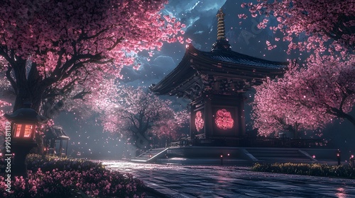 6. A radiant Shinto kami appearing amidst cherry blossoms photo