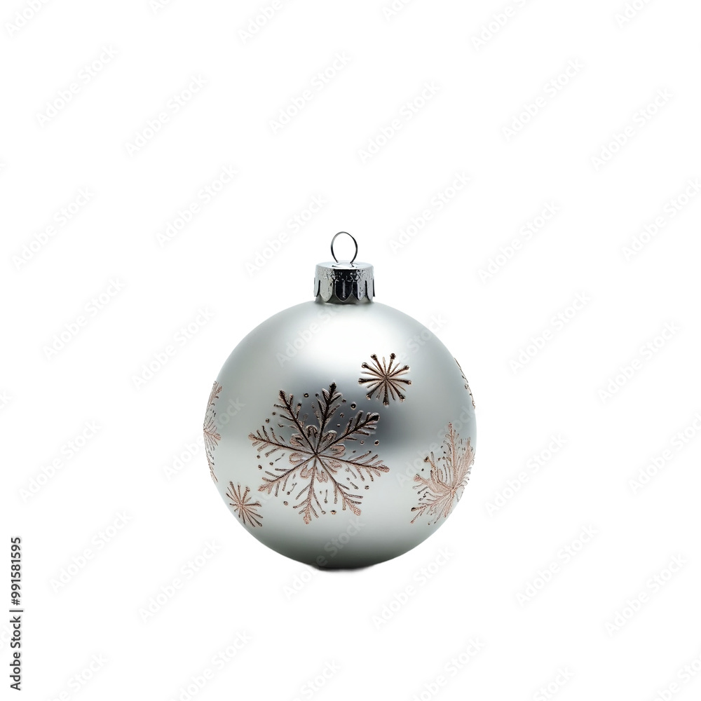 Elegant silver Christmas bauble with snowflake designs on white background Elegant silver Christmas bauble with snowflake designs on white background
