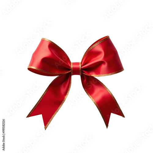 Elegant red and gold Christmas bow on white background