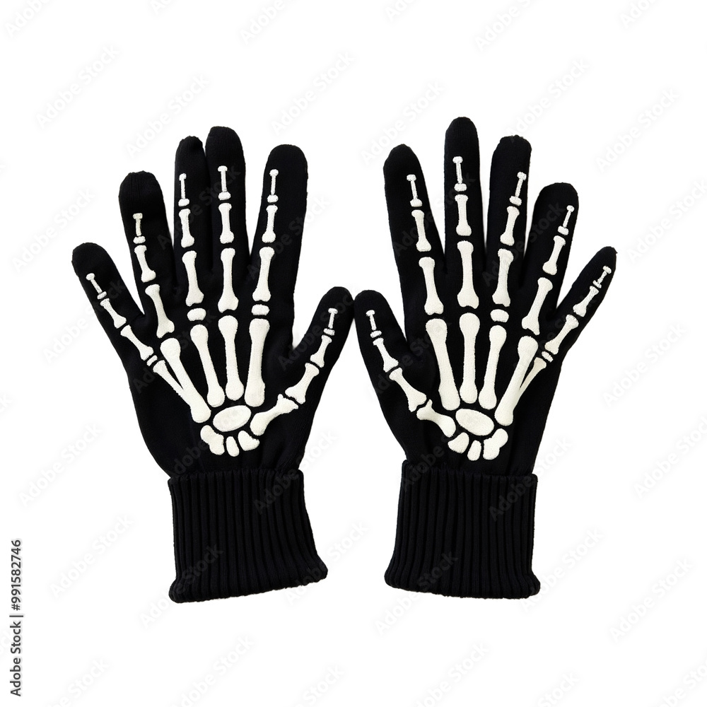 Obraz premium Spooky skeleton gloves on white background