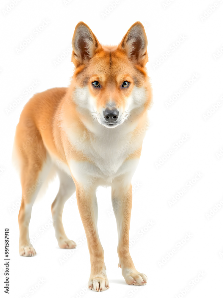 Red dog standing isolated on white background. Looking at the camera. Red dog standing isolated on white background. Looking at the camera.