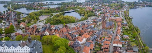 Aerial of the old town of the city plon in Germany on a sunny afternoon in summer	
 photo