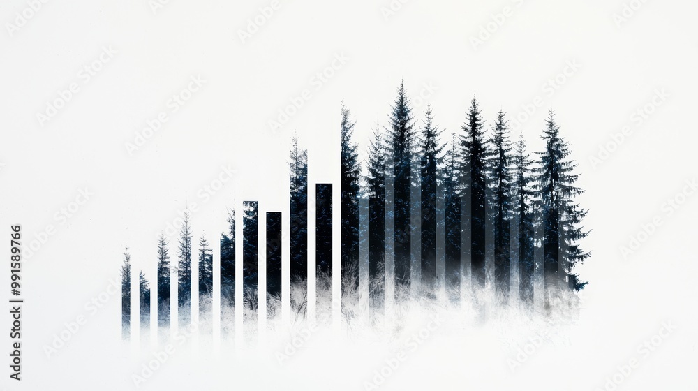 A bar graph evolving into a forest, illustrating the intersection of economic growth, sustainability, and environmental health. A bar graph evolving into a forest, illustrating the intersection of economic growth, sustainability, and environmental health.