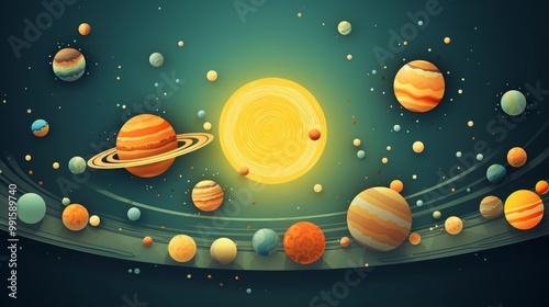 Solar system paper art style background vector illustration