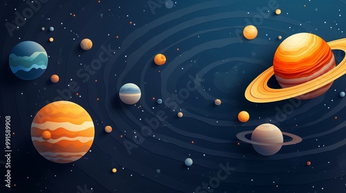 Solar system paper art style background vector illustration