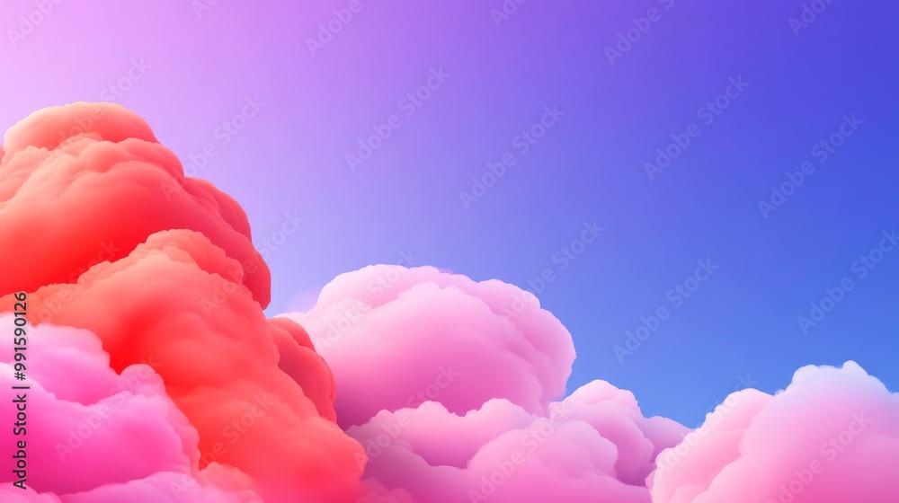 Fototapeta premium Dreamy Pink and Orange Clouds in a Blue Sky