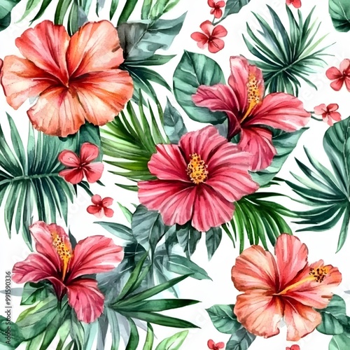 Watercolor Tropical Floral Seamless Pattern