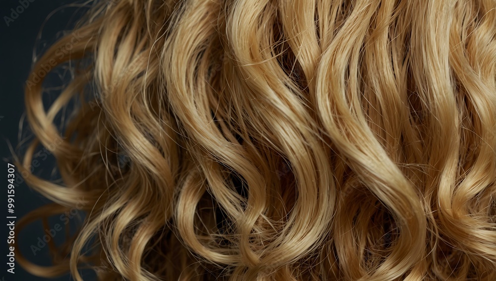 Close-up of blonde hair with styled wavy curls. Close-up of blonde hair with styled wavy curls.