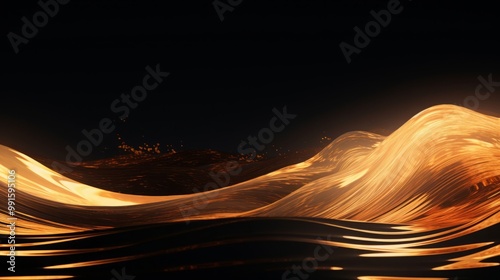 This image captures the dynamic movement of waves with striking reflections of golden and black hues, creating a mesmerizing abstract pattern on water ideal for presentations or backgrounds, spain