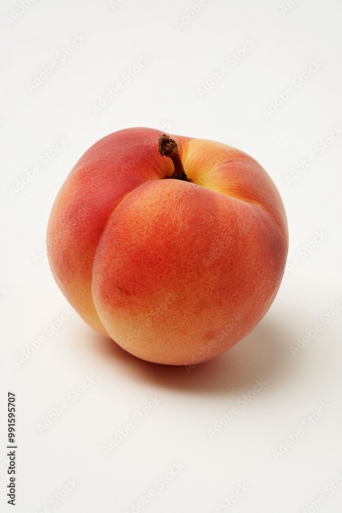A single ripe peach sitting on a clean white surface, ready for use A single ripe peach sitting on a clean white surface, ready for use