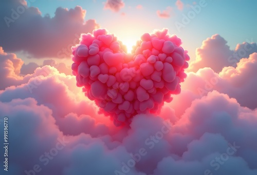 Illustration of Beautiful colorful clouds in heart shape for valentine day background.
