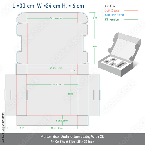 Stander Mailer Box Dieline template With 3D