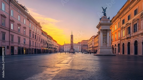 Sunrise over Piazza del Popolo in Rome, Italy