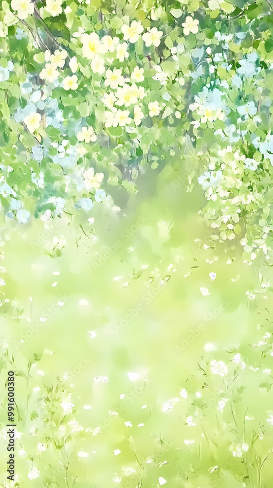 Fresh green yellow oil painting, white yellow flower pattern, texture, background Fresh green yellow oil painting, white yellow flower pattern, texture, background