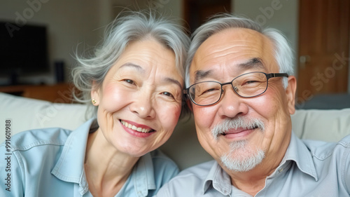 Happy elderly couple at home