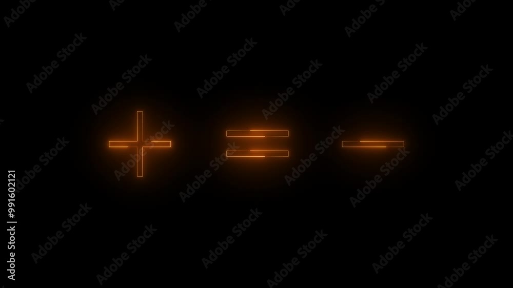 Neon plus equal minus icon brown glowing black background animation Neon plus equal minus icon brown glowing black background animation