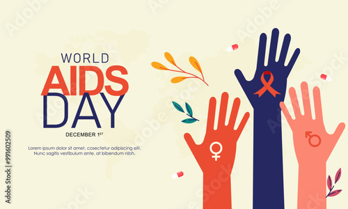World Aids Day Awareness Concept with Red Ribbon Flat Background