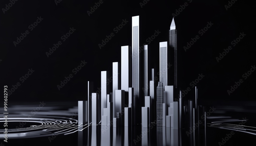 The world of finance visualized through a city of data, with graphs rising and falling like skyscrapers, reflecting market movements. The world of finance visualized through a city of data, with graphs rising and falling like skyscrapers, reflecting market movements.
