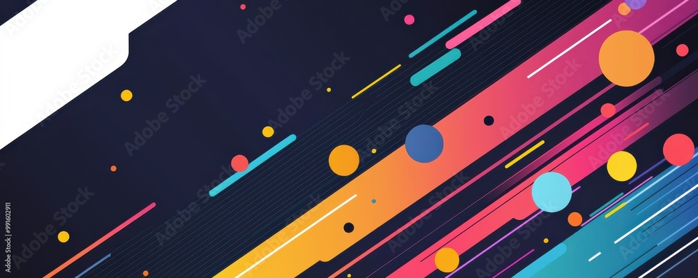 Modern and minimalist background design featuring dynamic geometric shapes in vibrant colors on a dark backdrop