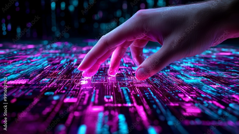 The world of pay-per-click advertising visualized as a hand navigates through a vibrant, digital landscape of ads and data streams. The world of pay-per-click advertising visualized as a hand navigates through a vibrant, digital landscape of ads and data streams.