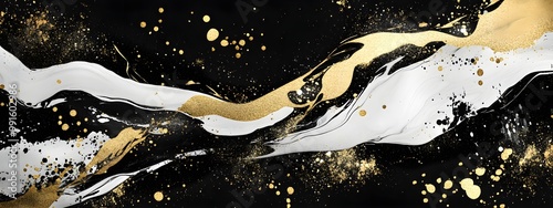 Abstract Black, White and Gold Swirls with Glitter photo