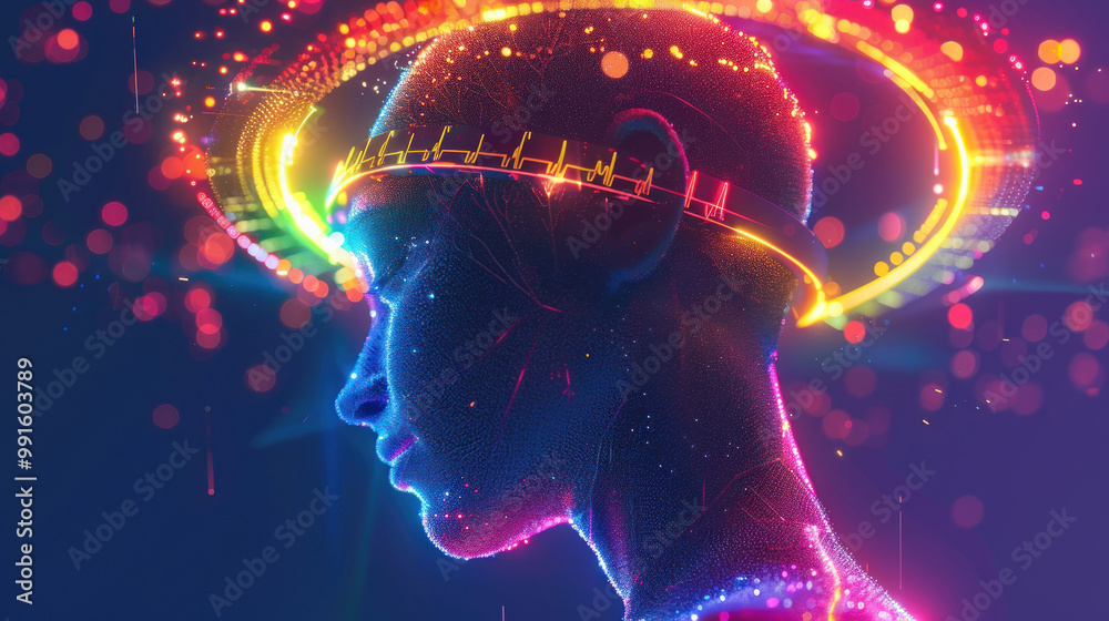 Fototapeta premium A medical diagnosis tool that reads the patient's aura, displaying their health status in a colorful, glowing halo around them