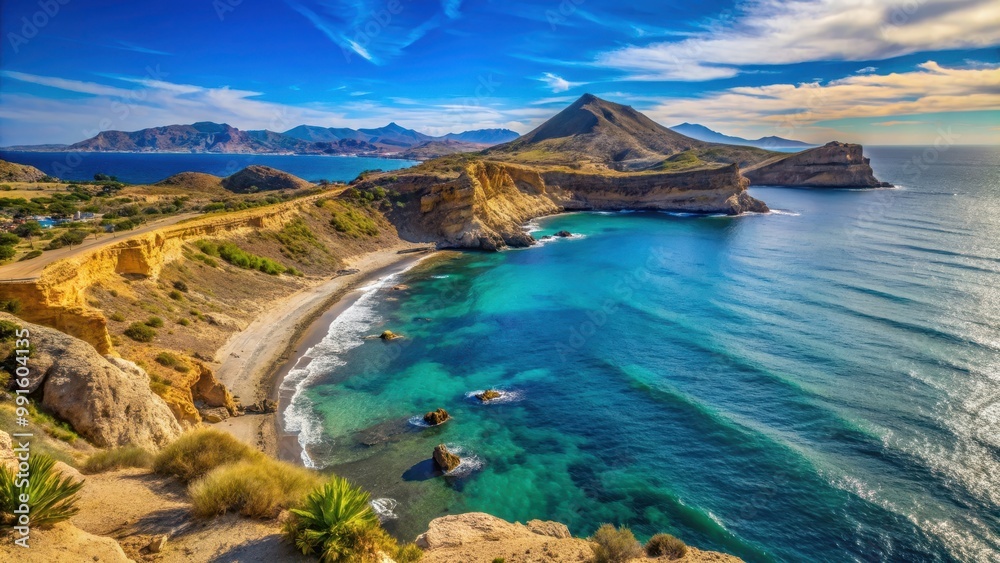 Obraz premium Scenic view of the rugged coastline of Costa Calida in Murcia, Spain , coastline, Costa Calida, Murcia, Spain