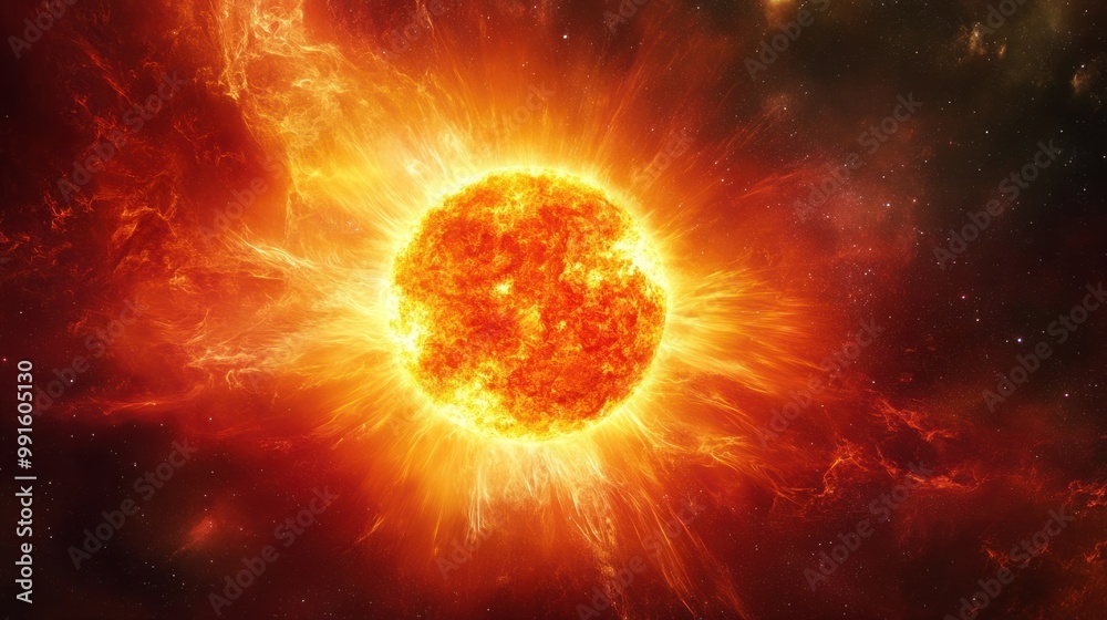 Obraz premium Star in its red giant phase, glowing brightly with visible solar winds and expanding into space