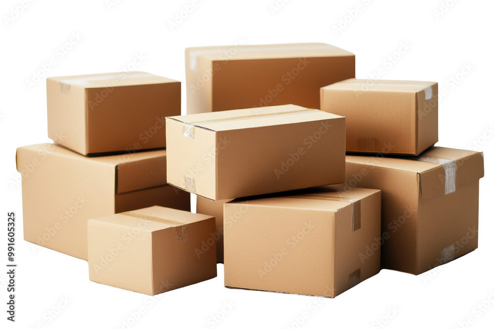 A collection of various cardboard boxes stacked in a random arrangement, showcasing different sizes and shapes, typically used for shipping or storage A collection of various cardboard boxes stacked in a random arrangement, showcasing different sizes and shapes, typically used for shipping or storage