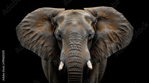 African elephant on isolated black background photo