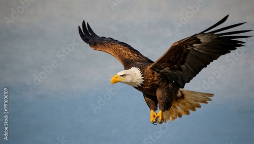 Colorful eagle in flight, showcasing vibrant feathers.