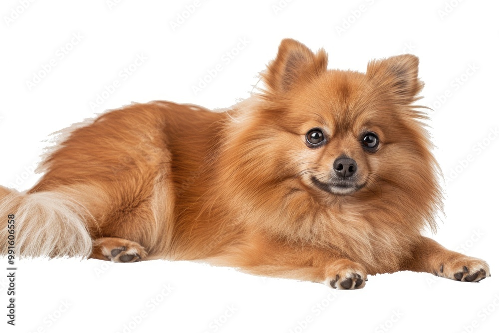 A small brown dog is lying down on a white surface, great for pet photography or advertising A small brown dog is lying down on a white surface, great for pet photography or advertising