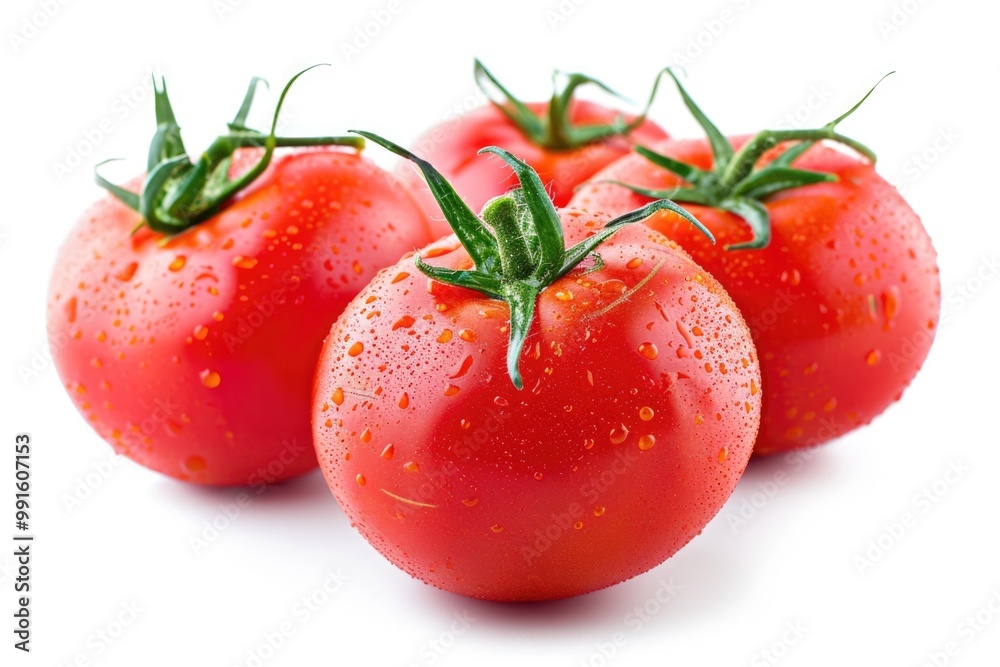 Fresh red tomatoes with water droplets, great for food or kitchen use Fresh red tomatoes with water droplets, great for food or kitchen use