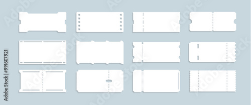 Set of blank tickets. Concert ticket, movies, discounts, gifts, vector coupon.