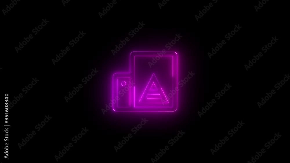 Neon printer icon pink glowing black background animation Neon printer icon pink glowing black background animation