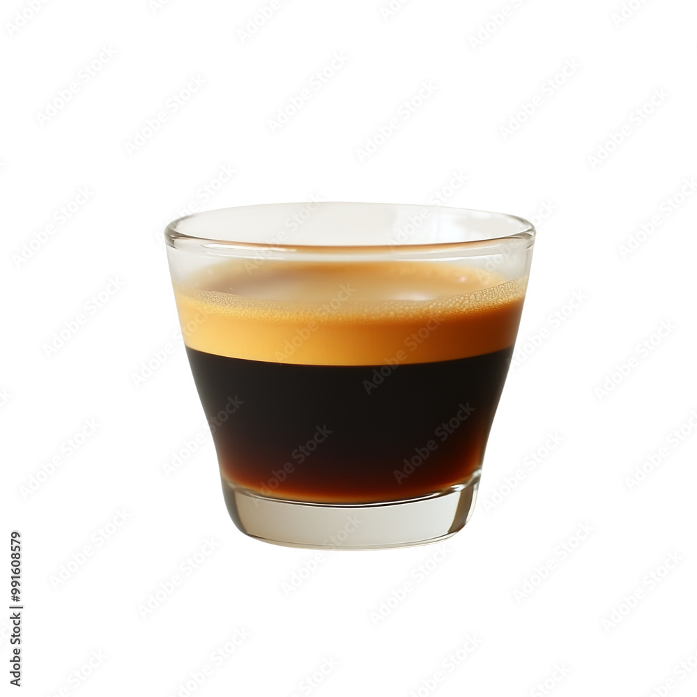 A glass of coffee featuring a layered composition with a rich, dark base and a creamy, caramel-colored top, highlighting the beverage's aesthetics A glass of coffee featuring a layered composition with a rich, dark base and a creamy, caramel-colored top, highlighting the beverage's aesthetics