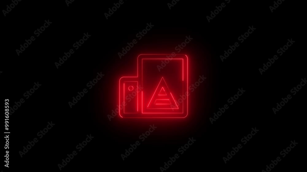 Neon printer icon red glowing black background animation Neon printer icon red glowing black background animation