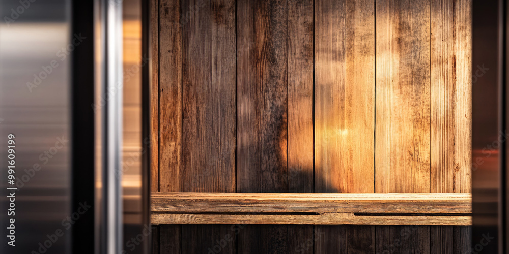Close up of wooden shelf in modern interior. Close up of wooden shelf in modern interior.