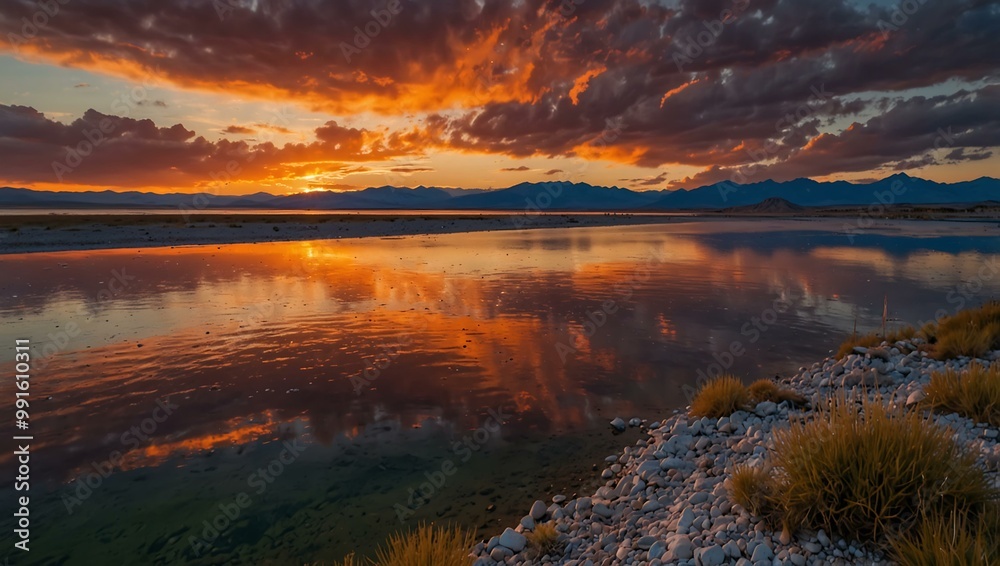 Colorful sunset over Great Salt Lake, Utah. Colorful sunset over Great Salt Lake, Utah.